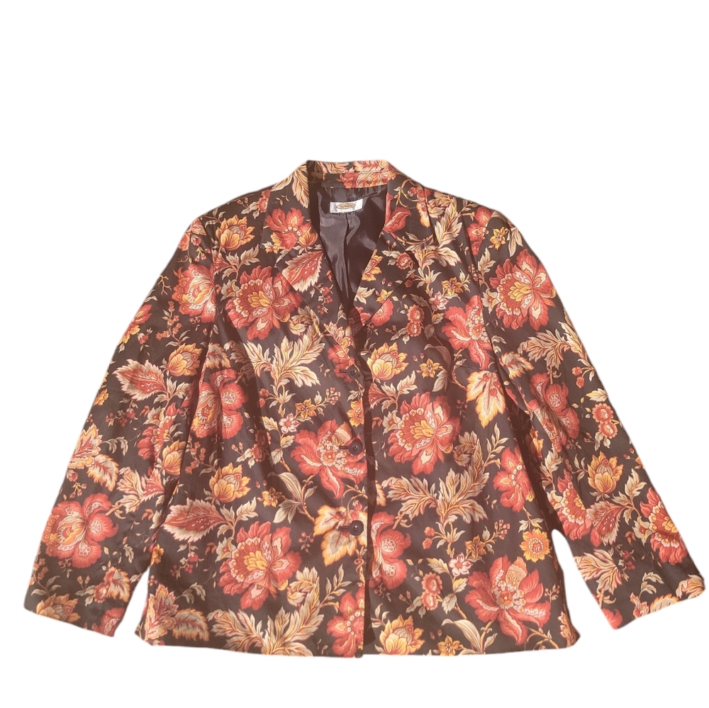 Talbots Floral Business Casual Careerwear Blazer Size XL Petitie Cotton Fabric